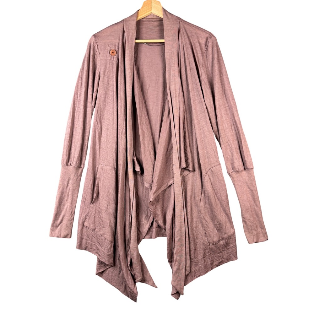 Icebreaker Bliss Cardigan Merino Wool Draped Open Front Mauve Pink Mediumm